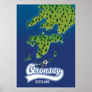 Poster Oronsay Écosse carte de l'île