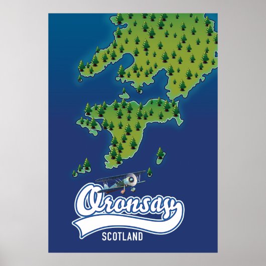 Poster Oronsay Écosse carte de l'île (Devant)