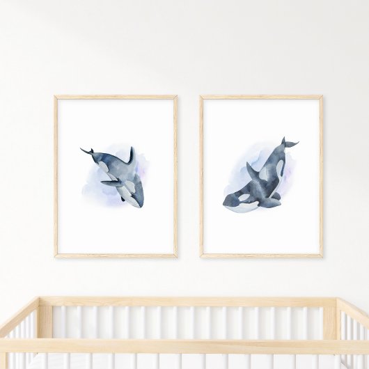Poster Orque Baleine Tueuse Aquarelle Bleu Blanc