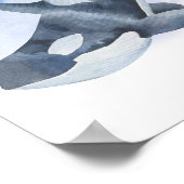 Poster Orque Baleine Tueuse Aquarelle Bleu Blanc (Coin)