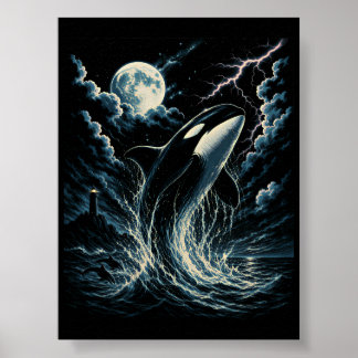 Poster Orque de minuit vintage Orca Lune 90 Killer Whale