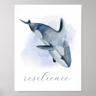 Poster Orque Épaulard Aquarelle Bleu Blanc