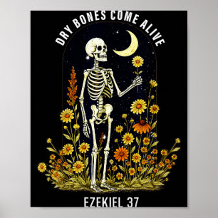 Poster Os secs reviennent à la vie Squelette drôle Floral
