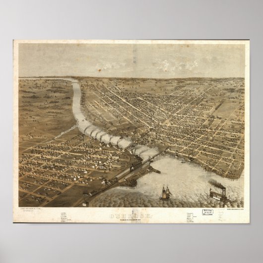 Poster Oshkosh WI 1867 Carte panoramique antique (Devant)