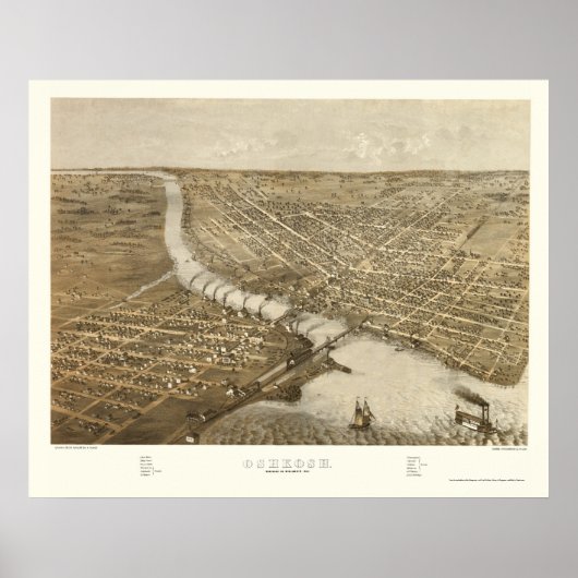 Poster Oshkosh, WI Carte Panoramique - 1887 (Devant)