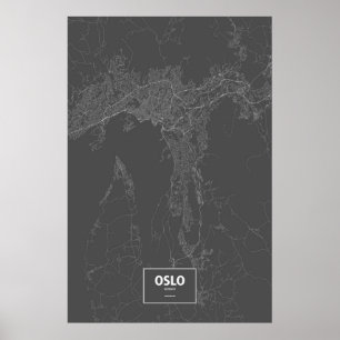 Poster Oslo, Norvège (blanche sur le noir)