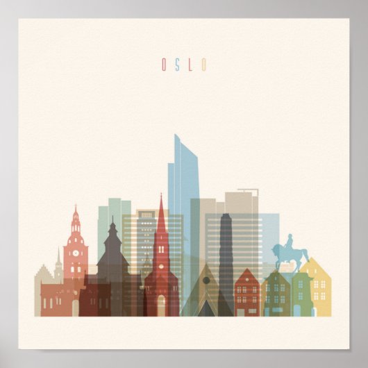 Poster Oslo, Norvège | Ville Skyline (Devant)