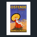 Poster Ostend Queen of beaches 1920s beauty summer travel<br><div class="desc">Pixel perfectly restored from a ca 1920 summer advertising poster for the coastal town of Ostend (Oostende in Dutch, Ostende in French), showing a bathing beauty with a large sun umbrella. In the back the esplanade with the casino-Kursaal. Reine des plages is French for queen of beaches. (in Dutch the...</div>