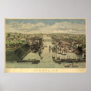 Poster Oswego New York 1855 Antique carte panoramique