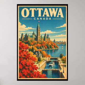Poster Ottawa Canada Voyage Artistique Parlement Hill Vin