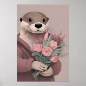 Poster Otter Adorable Avec Fleurs (Devant)