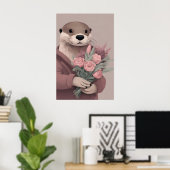 Poster Otter Adorable Avec Fleurs (Bureau à domicile)