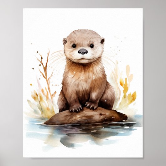Poster Otter aquarelle adorable (Devant)