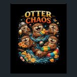 Poster Otter Chaos<br><div class="desc">A playful illustration of mischievous otters splashing in water while enjoying snacks,  toys,  and summer fun in a burst of joyful chaos.</div>