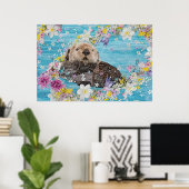 Poster Otter Nager dans les fleurs (Bureau à domicile)