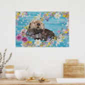 Poster Otter Nager dans les fleurs (Cuisine)