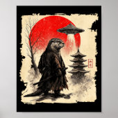 Poster Otter Samurai Retro Ufo Japanese Warrior Art Graph (Devant)