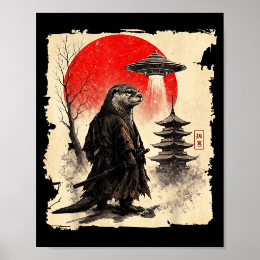 Poster Otter Samurai Retro Ufo Japanese Warrior Art Graph (Devant)