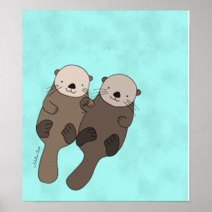 Poster Otter tenant les mains Imprimer mignon Otter Art N