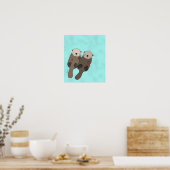 Poster Otter tenant les mains Imprimer mignon Otter Art N (Cuisine)