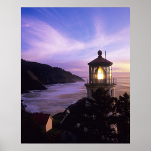 Poster OU, Côte de l'Oregon, phare de Heceta Head, sur