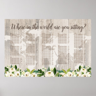 Poster Où dans le monde Rustique Carte Wood Seating Chart
