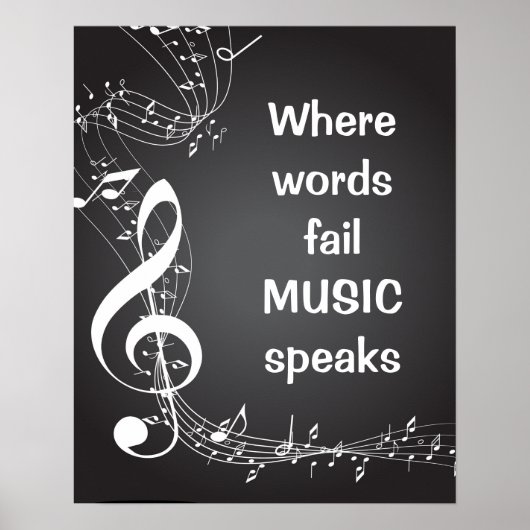 Poster Où les mots échouent MUSIQUE parle Citation inspir (Devant)
