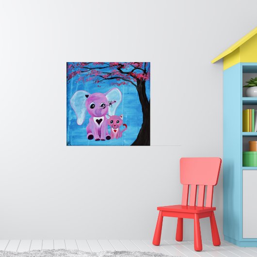 Poster Oubliez-moi pas Eléphant Rose Chat Cerisier Fleur (Pépinière 1)