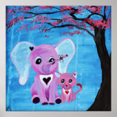 Poster Oubliez-moi pas Eléphant Rose Chat Cerisier Fleur (Devant)