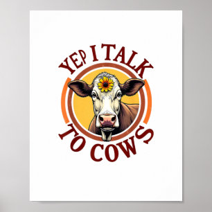 Poster Oui Je Parle Aux Vaches Drôle Vintage Producteur V