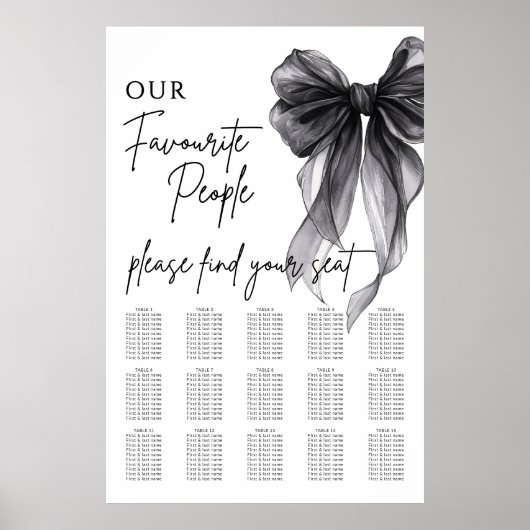 Poster Our Favourite People Bow Wedding Seating Chart (Devant)