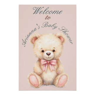 Poster Our Little Bear sur le chemin Rose Bow Baby Shower