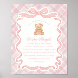 Poster Ours à nœud papillon rose Coquette Plaid Couches R