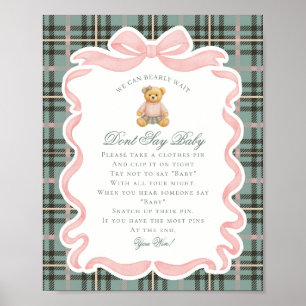 Poster Ours à nœud papillon rose Tartan Ne dites pas jeu 
