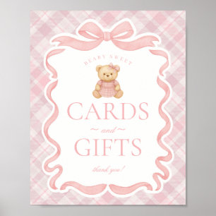 Poster Ours à ruban coquette rose Cartes & Cadeaux à carr