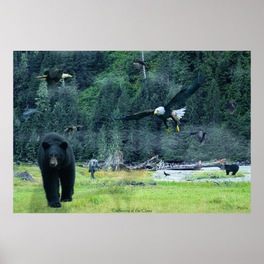 Poster Ours, Aigles, Hérons, Ravens, Loups Faune Art (Devant)