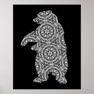 Poster Ours animal blanc noir Art géométrique