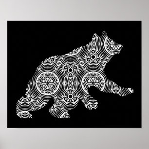 Poster Ours animal blanc noir Art géométrique