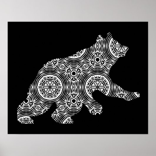 Poster Ours animal blanc noir Art géométrique (Devant)