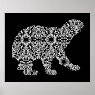 Poster Ours animal blanc noir Art géométrique