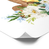 Poster Ours, Animaux Boisés, Boho, Fleurs Bleues (Coin)