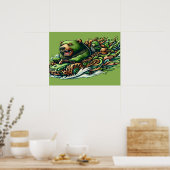 Poster Ours Animés conduisant une voiture verte dans une  (Cuisine)