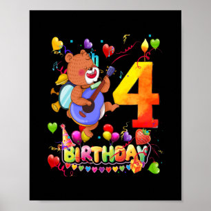 Poster Ours Anniversaire 4 ans Enfants 4e Ours Anniversai