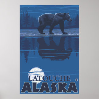 Poster Ours au clair de lune - Latouche, Alaska