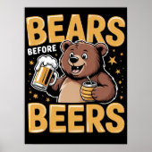 Poster Ours Avant Bières Illustration joyeuse (Devant)