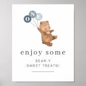 Poster Ours avec 3 Ballons Bleus - Symbole de friandises (Devant)