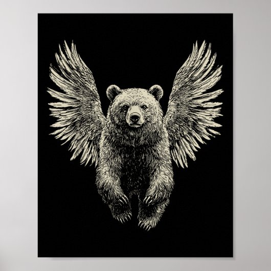 Poster Ours avec ailes Anges Retro Faune Artwork Flyin (Devant)