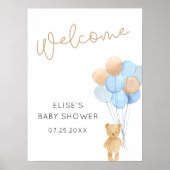Poster Ours avec Bleu et Ballons Tan Bienvenue (Devant)