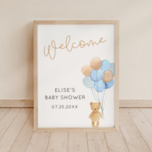 Poster Ours avec Bleu et Ballons Tan Bienvenue