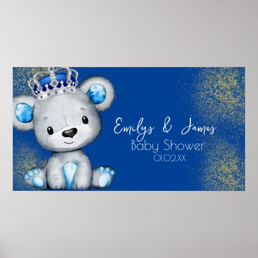 Poster Ours Baby shower Prince Sparkly Blue Boys (Devant)